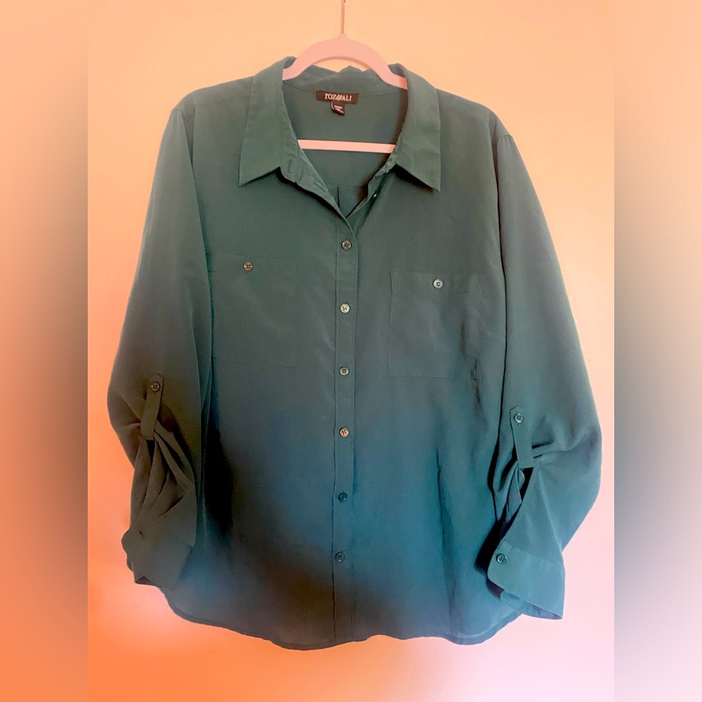 Hunter Green Button Down Blouse